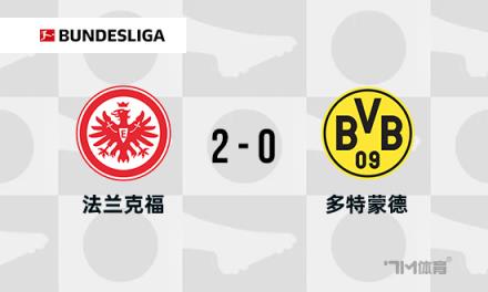 多特蒙德3連敗+7輪僅1勝，0-2負(fù)于法蘭克福排名跌至第10位